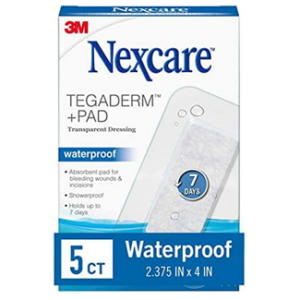 Nexcare Tegaderm Waterproof Transparent Dressing, 4 in x 4-3/4 in 4 in x 4-3/4 in, 4.0 EA